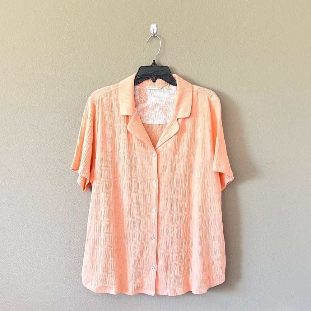 Soft Surroundings Peach Slub Button Down Shirt